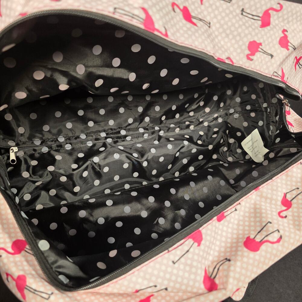 Betsy Johnson Pink Flamingo Strut 22" Weekender Carry-on Rolling Suitcase Handle - Picture 15 of 16